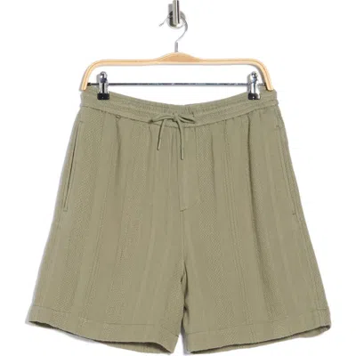 Denim And Flower Textured Drawstring Shorts In Green