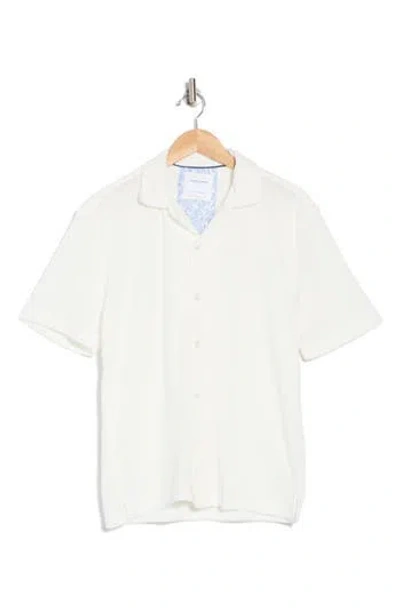 Denim And Flower Textured Knit Camp Shirt In Off White