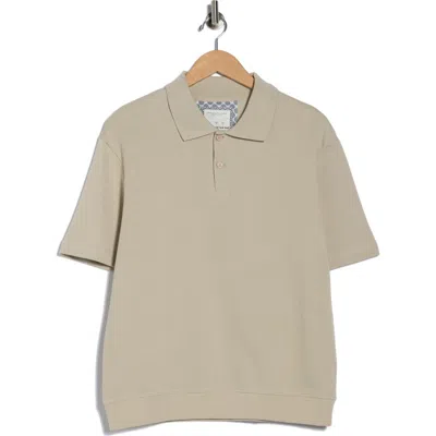 Denim And Flower Textured Knit Polo In Neutral