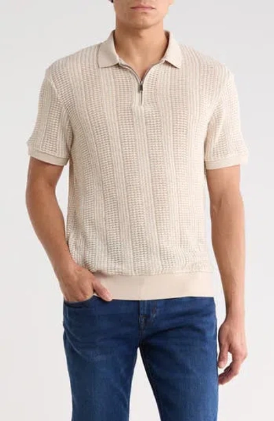 Denim And Flower Textured Knit Quarter Zip Polo In Neutral