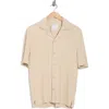 Denim And Flower Textured Knit Short Sleeve Button-up Shirt