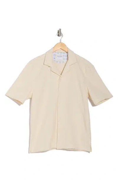 Denim And Flower Textured Knit Short Sleeve Camp Shirt In Cream