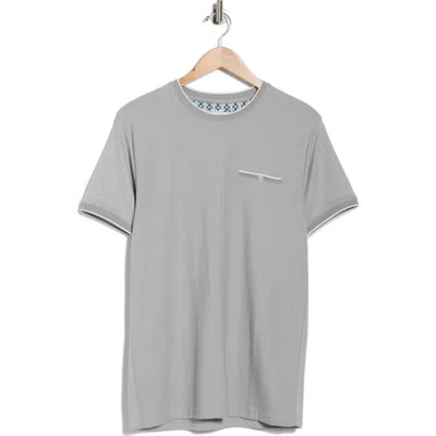 Denim And Flower Textured Knit T-shirt In Gray