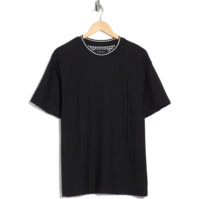 Denim And Flower Textured Knit T-shirt In Black