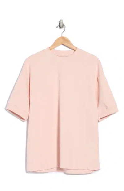 Denim And Flower Textured Microstripe Cotton Blend T-shirt In Pink