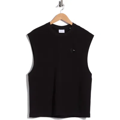 Denim And Flower Textured Muscle Tank In Black