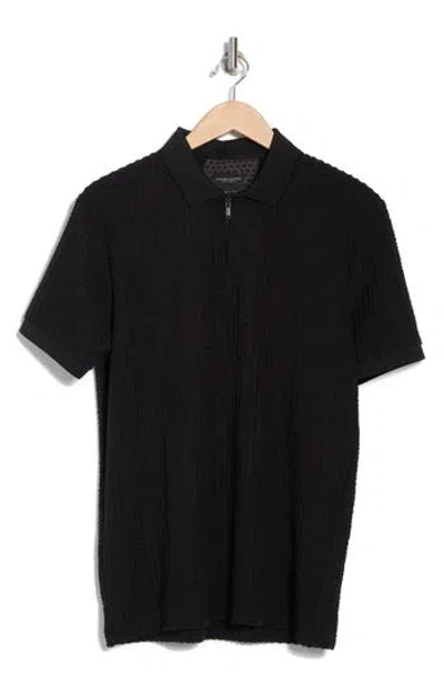 Denim And Flower Textured Quarter Zip Polo Sweater In Black