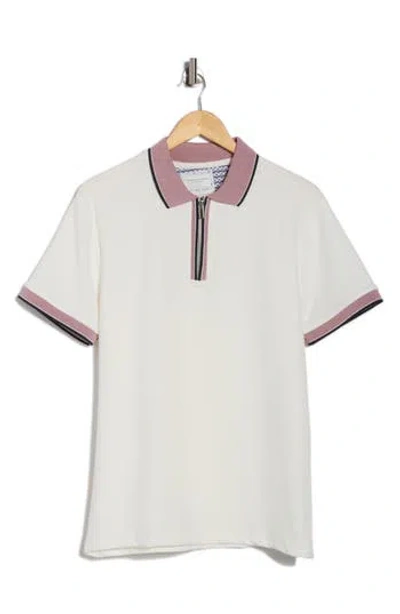 Denim And Flower Textured Quarter Zip Polo In White