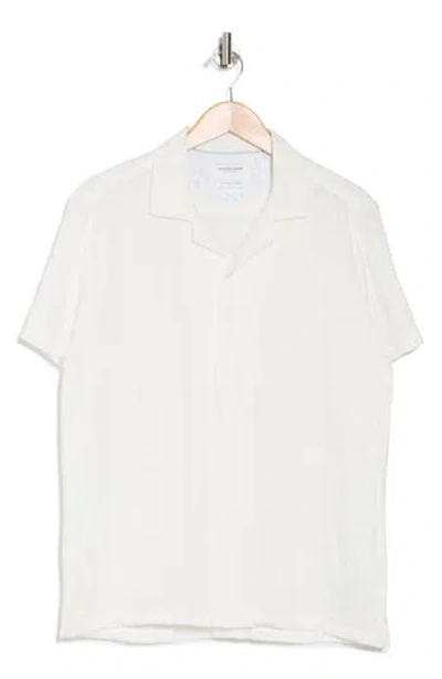 Denim And Flower Textured Short Sleeve Button-up Shirt In White
