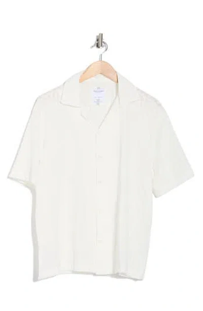 Denim And Flower Textured Short Sleeve Button-up Shirt In White