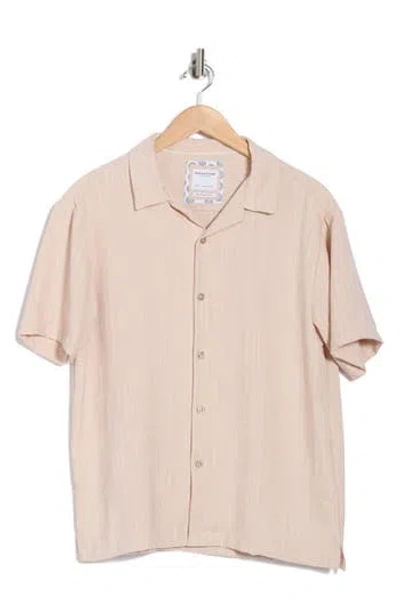 Denim And Flower Textured Short Sleeve Button-up Shirt In White
