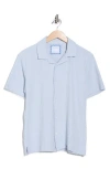 Denim And Flower Textured Short Sleeve Button-up Shirt In Blue