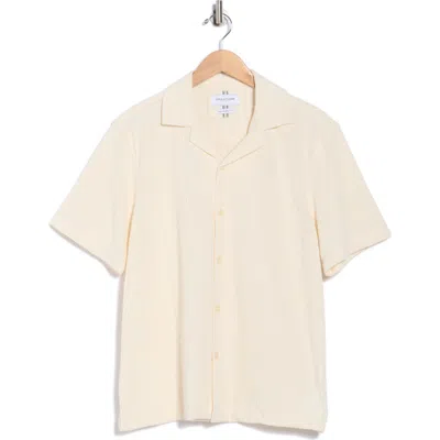 Denim And Flower Textured Short Sleeve Button-up Shirt In Neutral