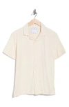 Denim And Flower Textured Short Sleeve Button-up Shirt In White