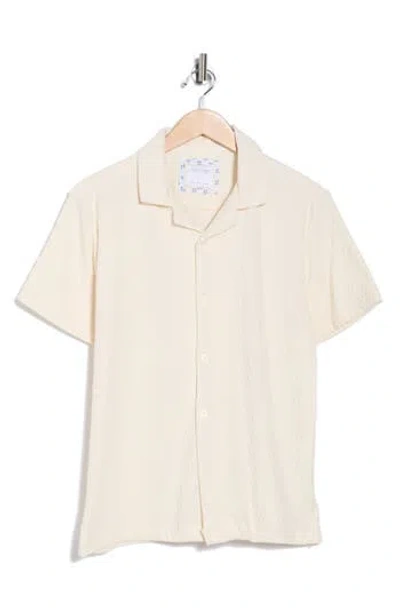 Denim And Flower Textured Short Sleeve Button-up Shirt In White