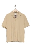 Denim And Flower Textured Short Sleeve Camp Shirt In Sand