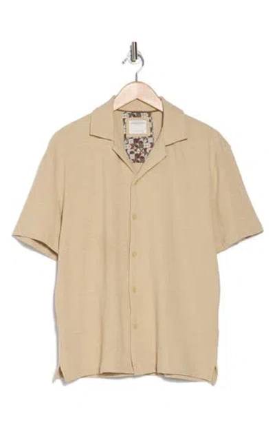 Denim And Flower Textured Short Sleeve Camp Shirt In Sand
