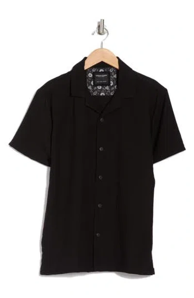 Denim And Flower Textured Short Sleeve Shirt In Black