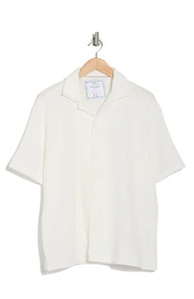 Denim And Flower Textured Short Sleeve Shirt In White