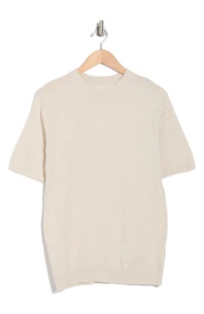 Denim And Flower Textured Short Sleeve Sweater In Cream