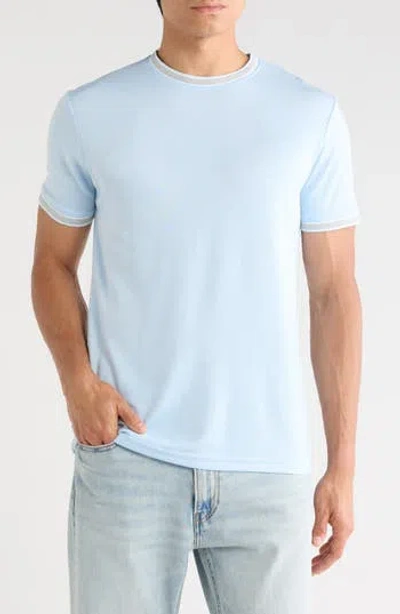 Denim And Flower Textured Short Sleeve T-shirt In Blue