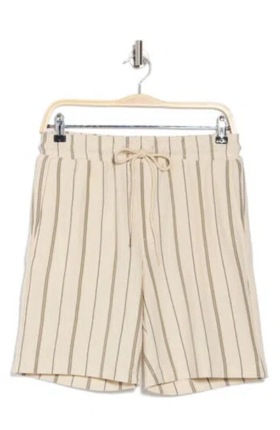 Denim And Flower Textured Stripe Drawstring Shorts In Sand
