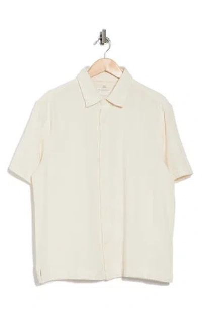 Denim And Flower Textured Stripe Short Sleeve Button-up Shirt In Cream