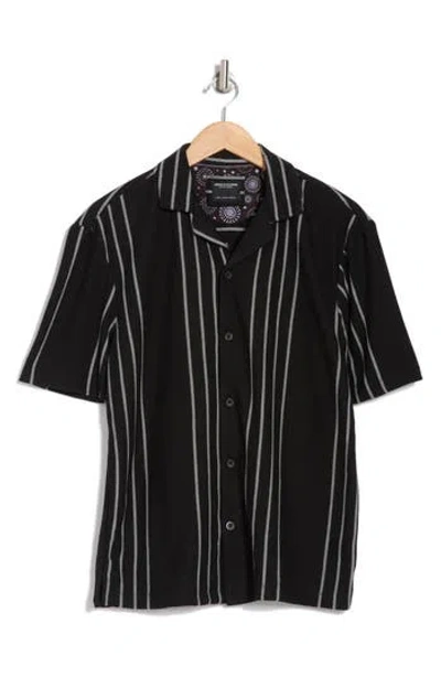 Denim And Flower Textured Stripe Short Sleeve Shirt In Black
