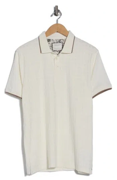 Denim And Flower Textured Tip Polo In White