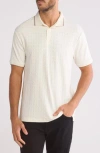 Denim And Flower Textured Tip Polo In White