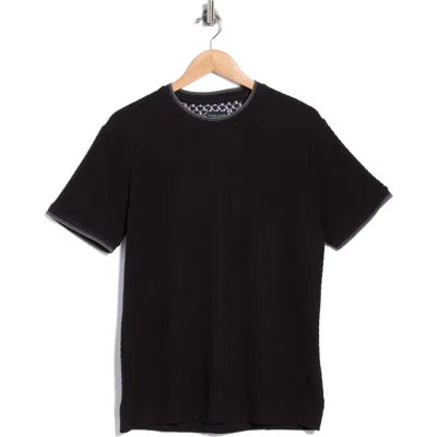 Denim And Flower Textured Tipped Crewneck T-shirt In Black