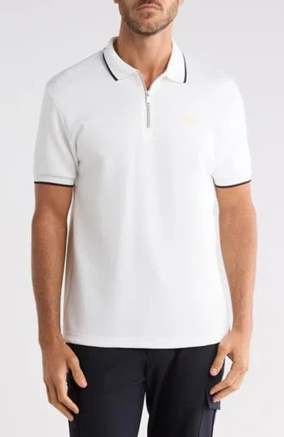 Denim And Flower Textured Tipped Polo In White