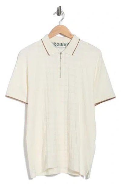 Denim And Flower Tipped & Textured Polo In White