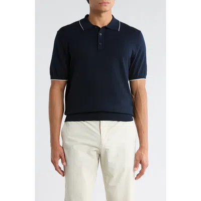 Denim And Flower Tipped Knit Polo In Blue