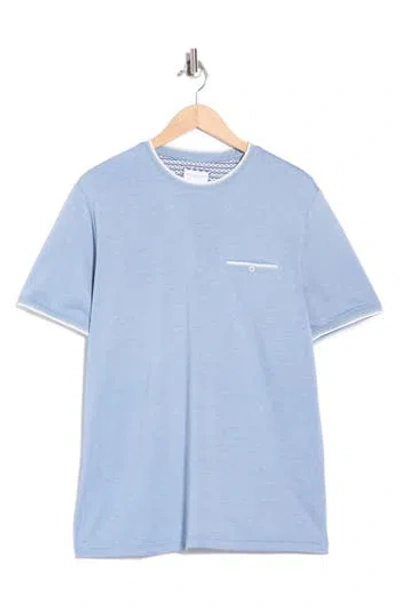 Denim And Flower Tipped Pocket Knit T-shirt In Blue