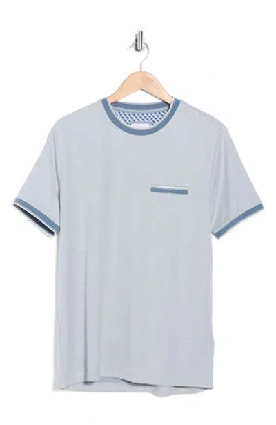 Denim And Flower Tipped Pocket T-shirt In Blue