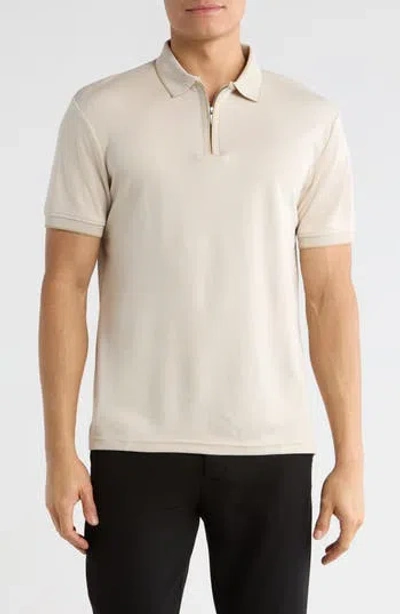 Denim And Flower Tipped Quarter Zip Knit Polo In Neutral