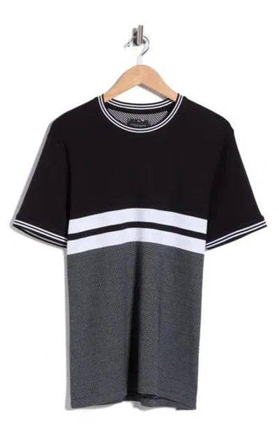 Denim And Flower Tipped Stripe Knit T-shirt In Multi
