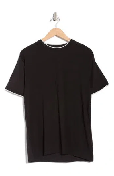 Denim And Flower Tipped Textured Cotton Blend T-shirt In Black