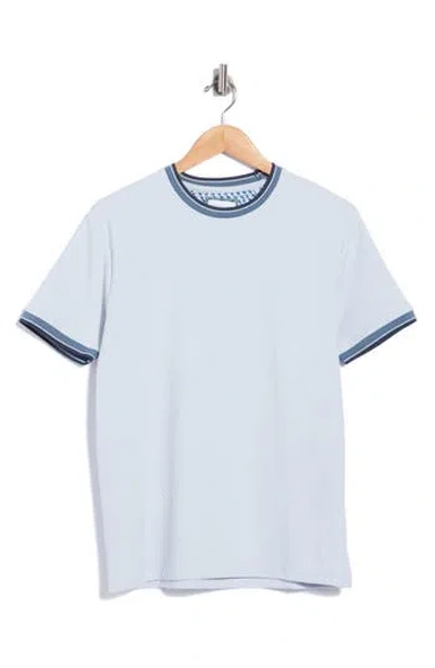 Denim And Flower Tipped Textured T-shirt In Blue