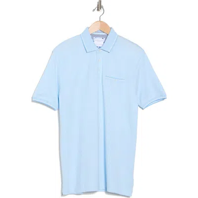 Denim And Flower Trim Polo Shirt In Light Blue