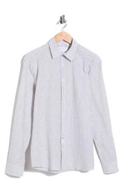 Denim And Flower Vertical Stripe Long Sleeve Button-up Shirt In White