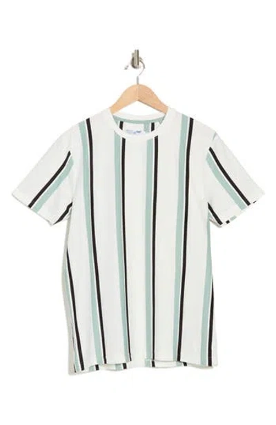 Denim And Flower Vertical Stripe T-shirt In White/green Black Stripe