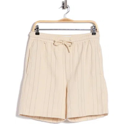 Denim And Flower Vertical Stripe Texture Drawstring Shorts In Neutral