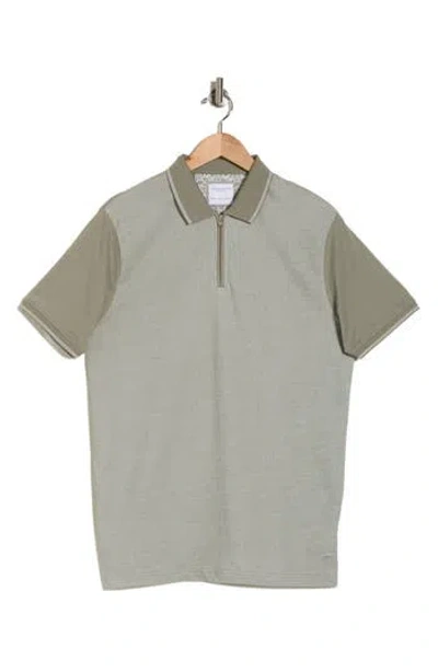 Denim And Flower Zip Contrast Polo In Soft Green