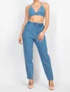 Denim Blvd Ready And Willin Baggy Jean And Bralette Set In Blue