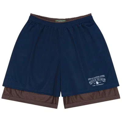 Pre-owned Denim Tears Adg Double Layer Mesh Shorts 'navy/brown' | Blue | Men's Size L
