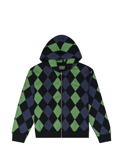 Denim Tears Argyle-intarsia Hoodie In Blue
