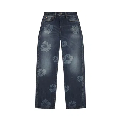 Pre-owned Denim Tears Baggy Laser Cotton Wreath Denim Pant 'dark Wash' | Blue | Men's Size 42