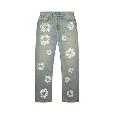 Pre-owned Denim Tears Baggy Studded Cotton Wreath Denim Pant 'dirty Wash' | Blue | Men's Size 34